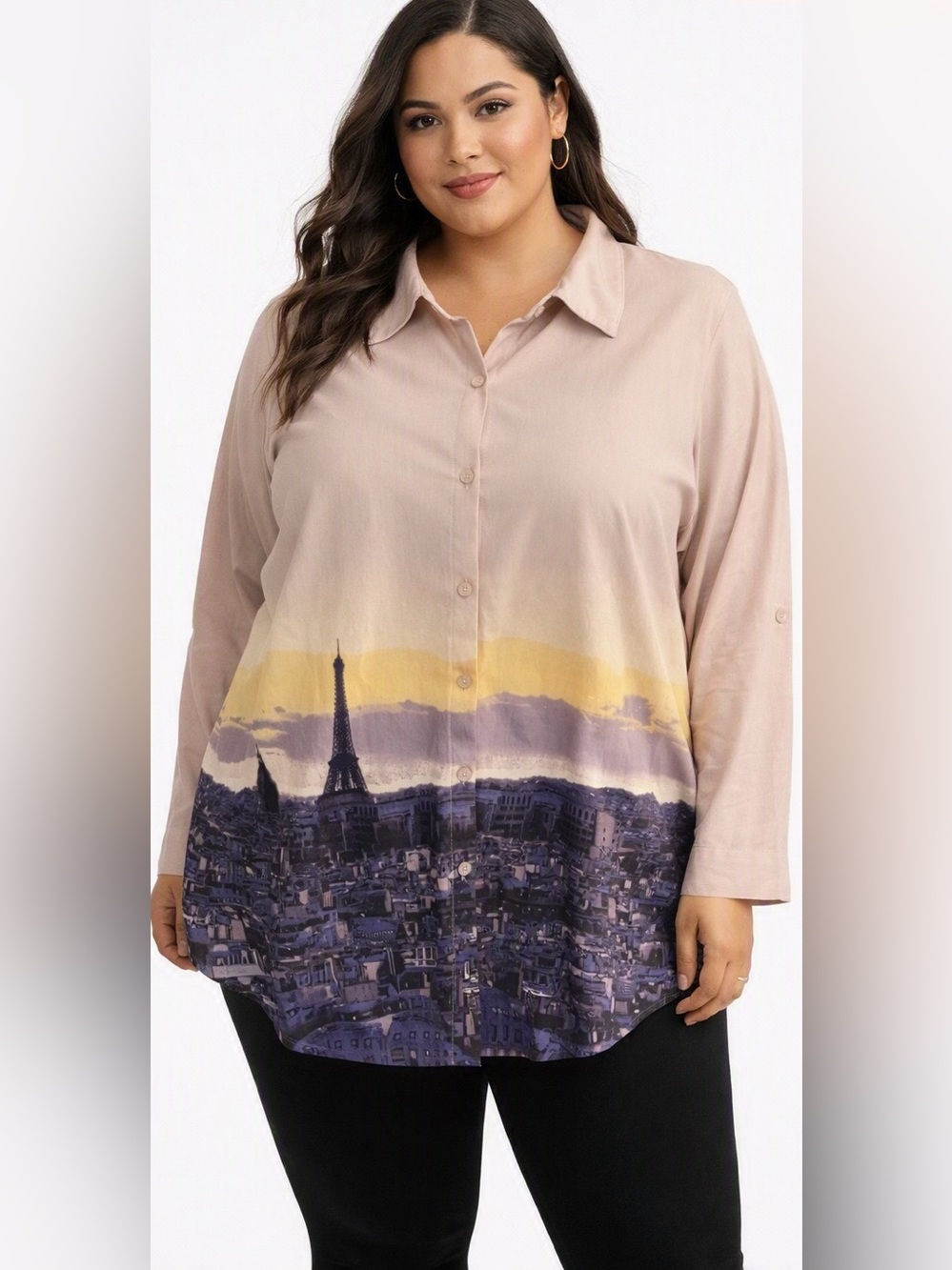 Lularoe Womens “Valentina” Button Down Blouse in Pink Parisian Sunset Sz 3X